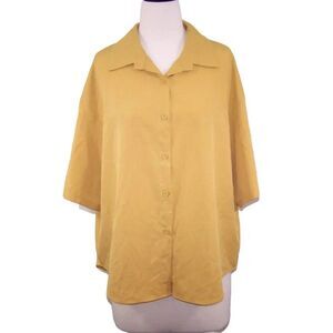 Shein Curve Top Shirt Womens 1XL Button Front Short Sleeve Mustard Yellow Blouse